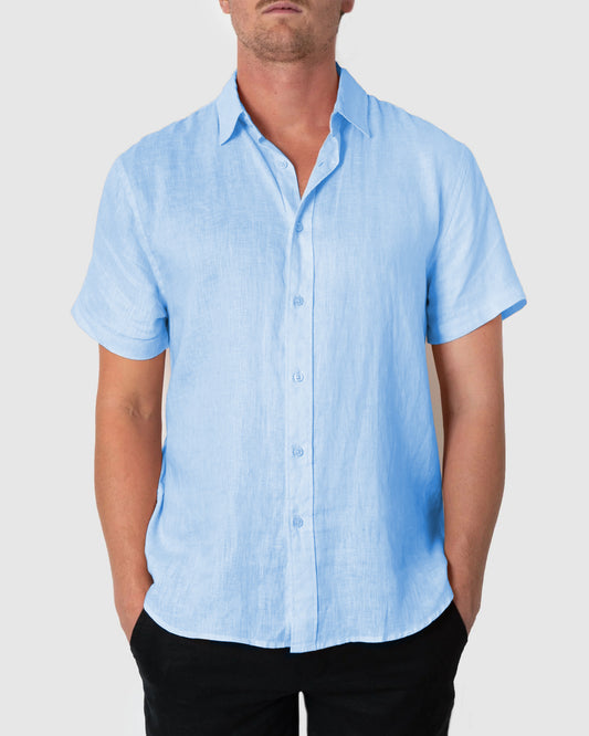 DESTii Ice Blue Short Sleeve Linen Shirt