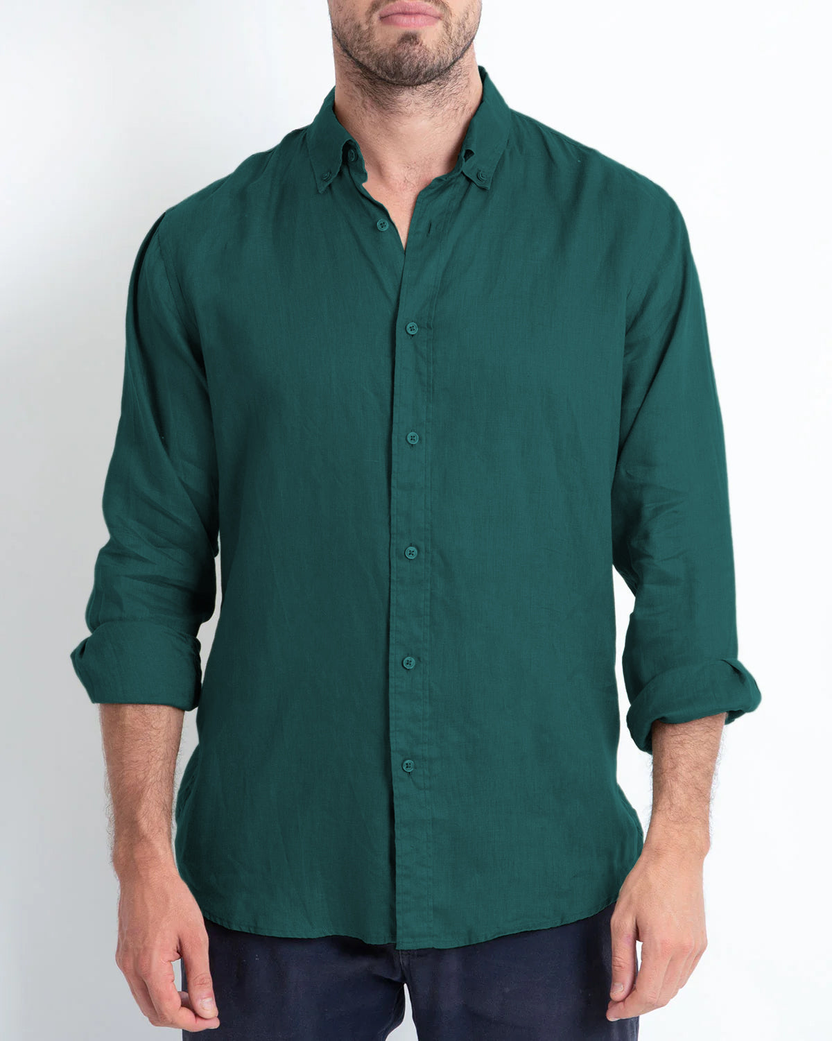 DESTii Forest Green Long Sleeve Linen Shirt