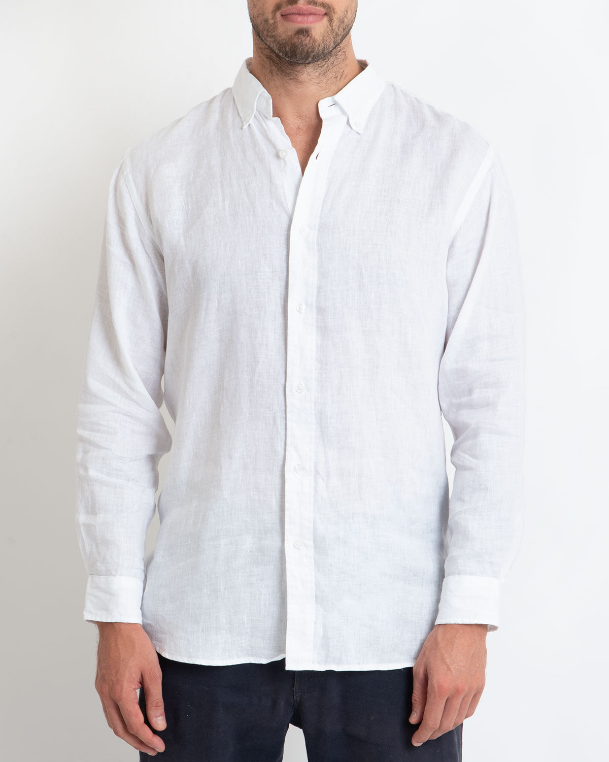 DESTii White Long Sleeve Linen Shirt