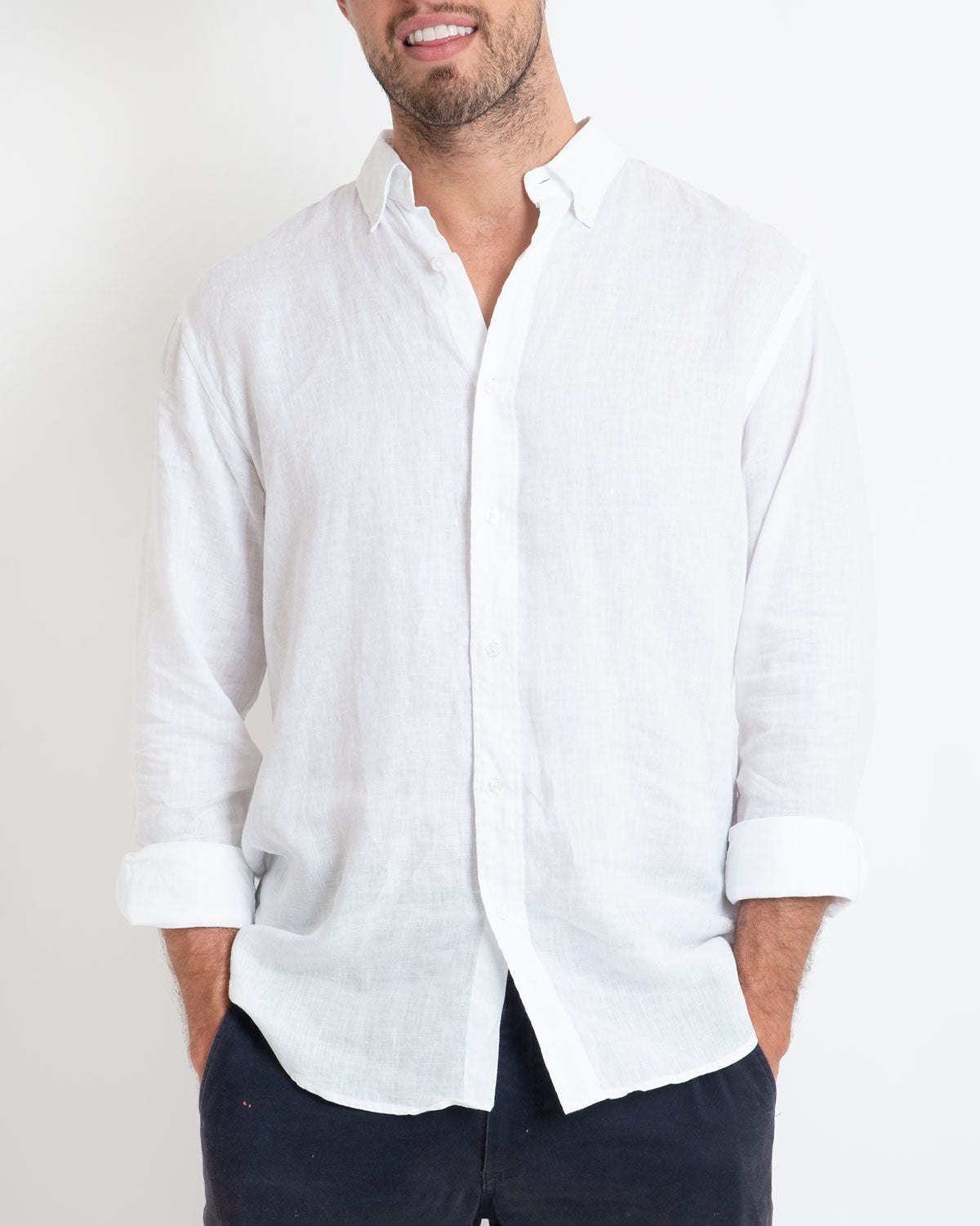 DESTii White Long Sleeve Linen Shirt