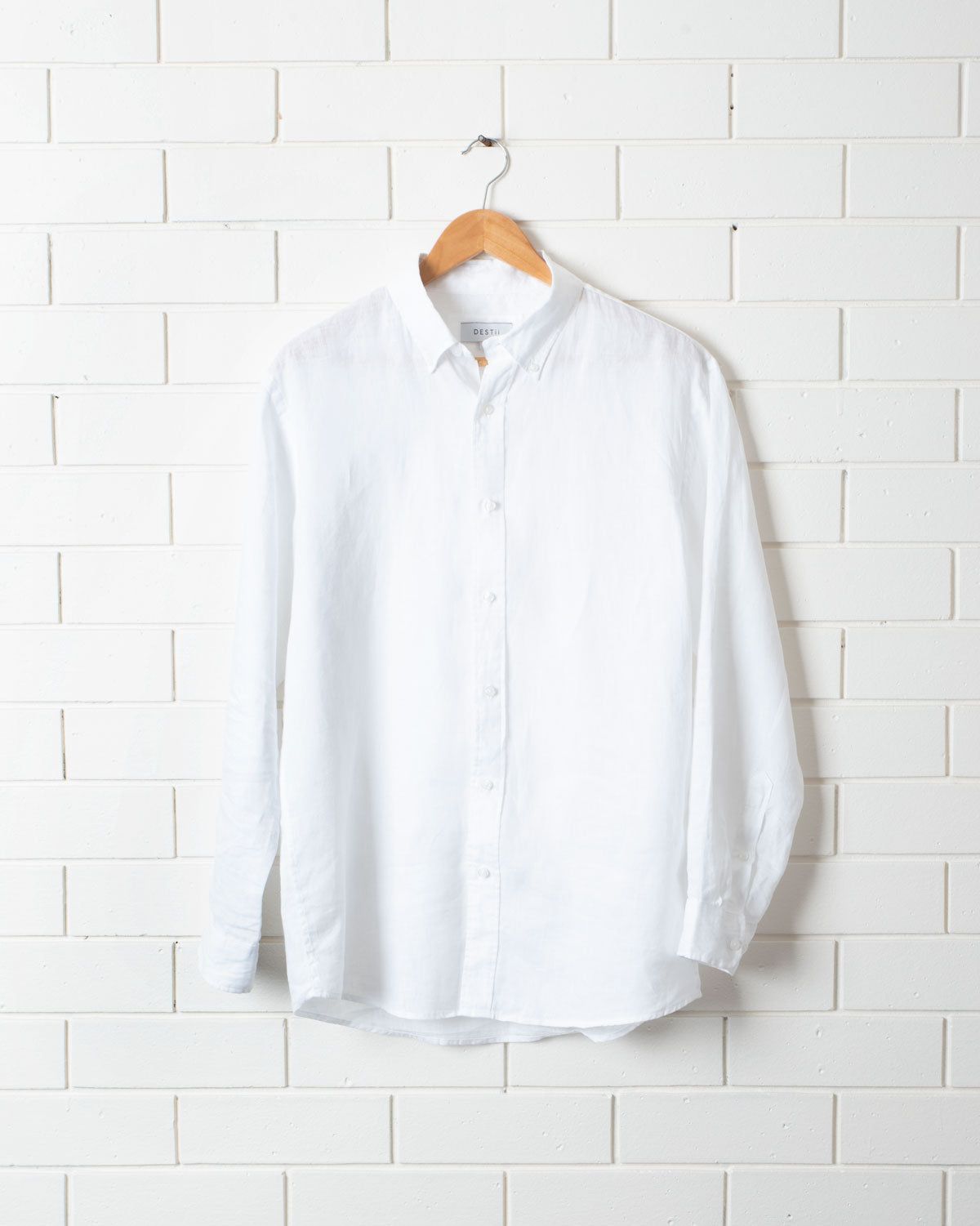DESTii White Long Sleeve Linen Shirt