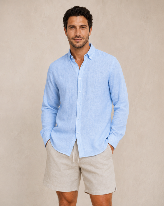 DESTii Ice Blue Long Sleeve Linen Shirt