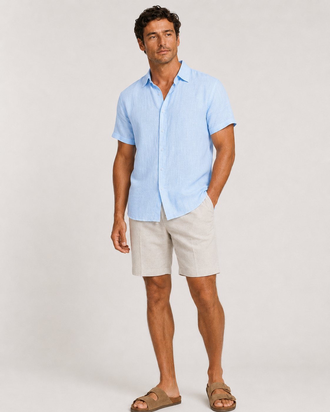 DESTii Ice Blue Short Sleeve Linen Shirt