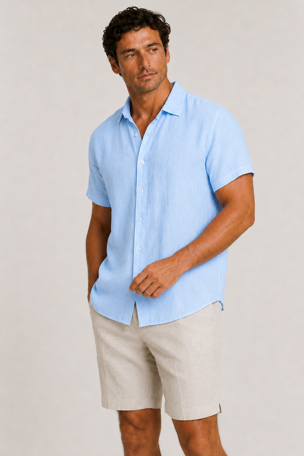 DESTii Ice Blue Short Sleeve Linen Shirt