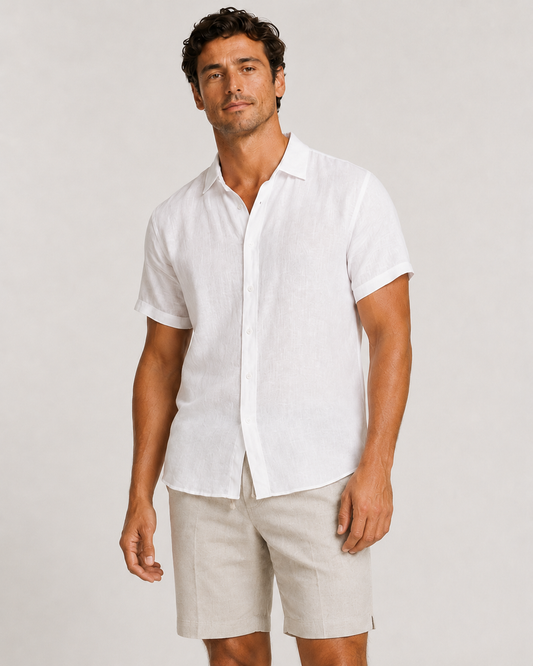 DESTii White Short Sleeve Linen Shirt