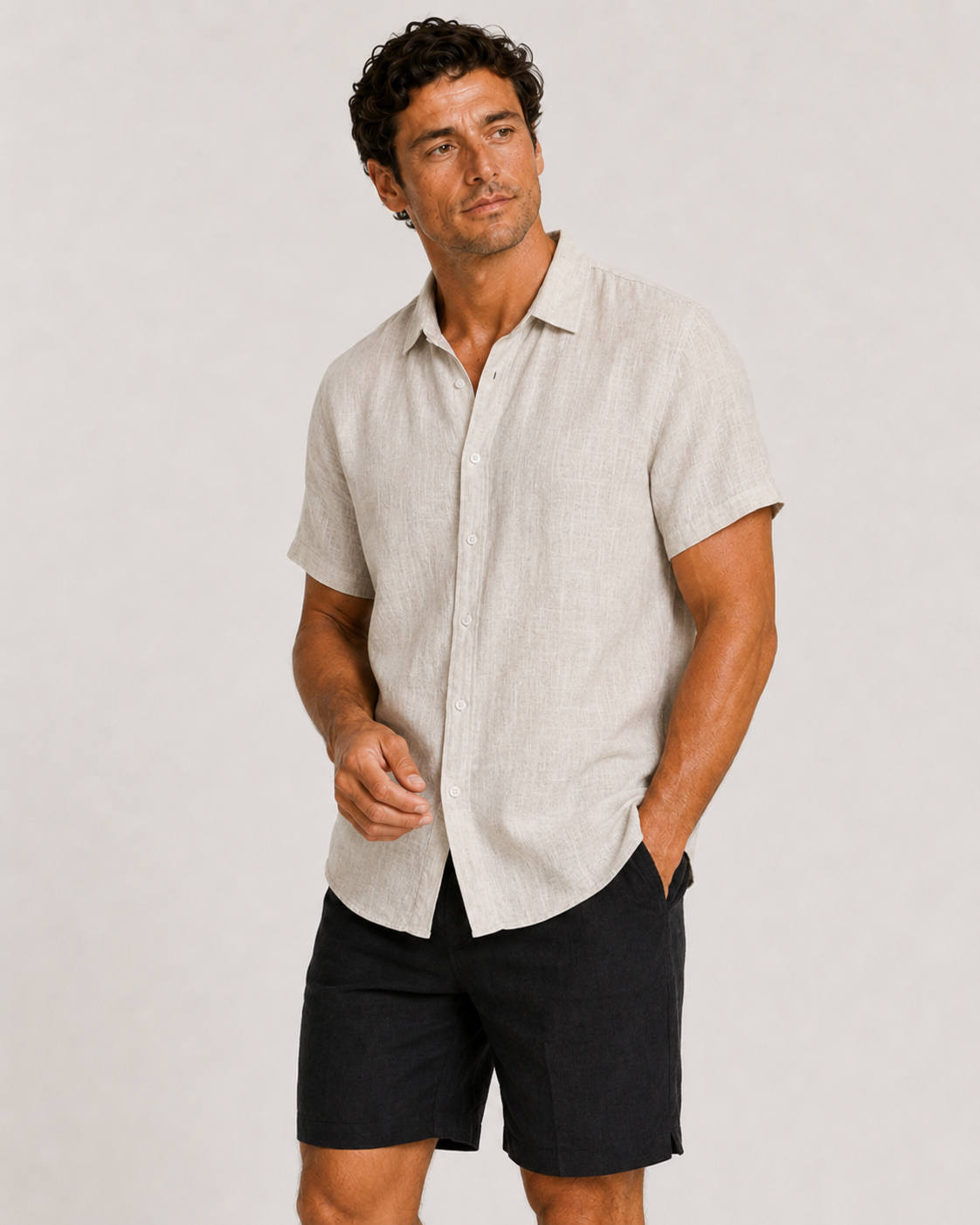 DESTii Natural Short Sleeve Linen Shirt