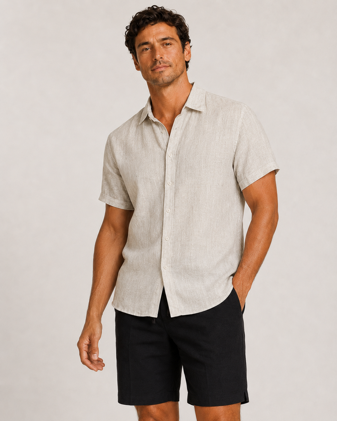 DESTii Natural Short Sleeve Linen Shirt