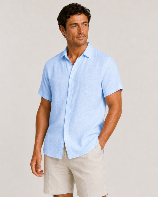 DESTii Ice Blue Short Sleeve Linen Shirt