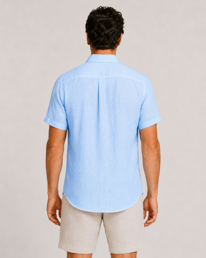 DESTii Ice Blue Short Sleeve Linen Shirt