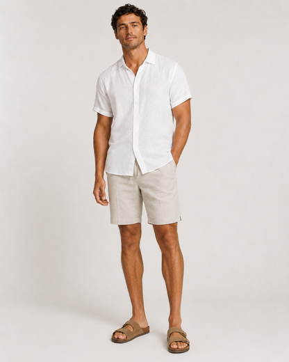 DESTii White Short Sleeve Linen Shirt