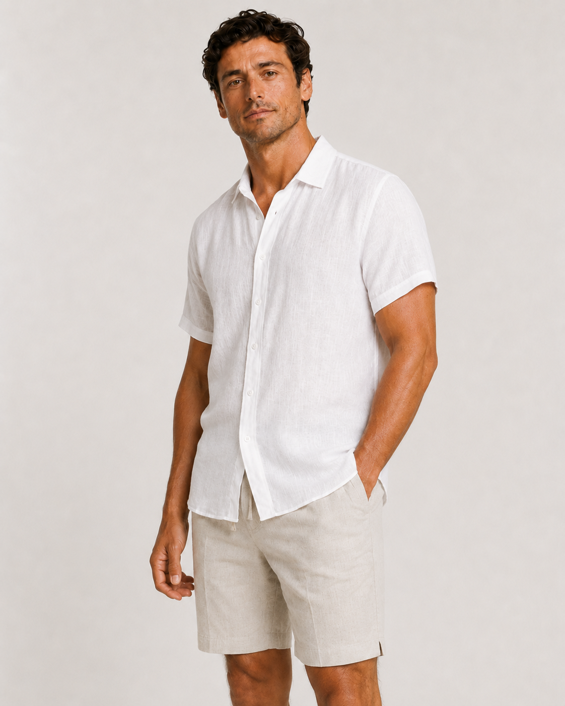 DESTii White Short Sleeve Linen Shirt