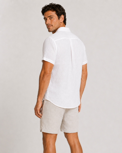 DESTii White Short Sleeve Linen Shirt