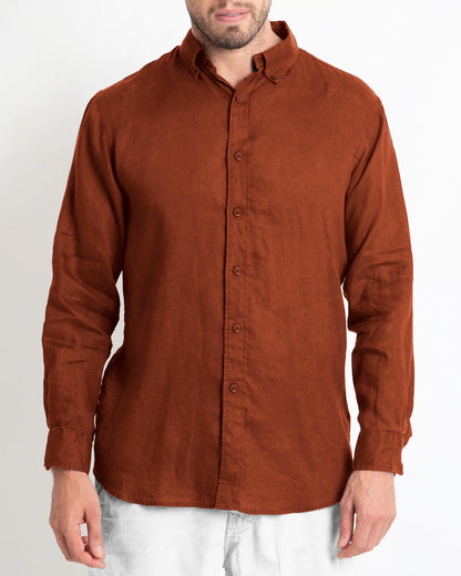 DESTii Terracotta Long Sleeve Linen Shirt