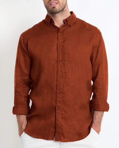 DESTii Terracotta Long Sleeve Linen Shirt