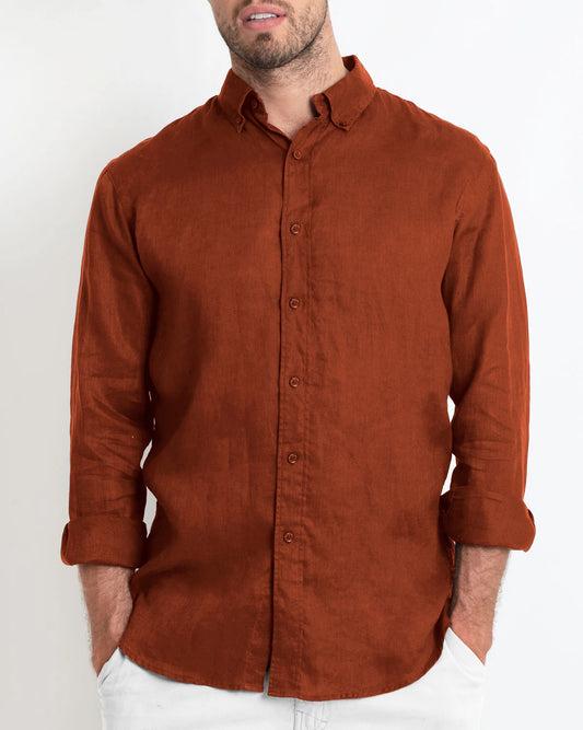 DESTii Terracotta Long Sleeve Linen Shirt
