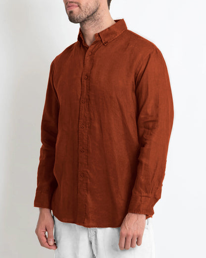 DESTii Terracotta Long Sleeve Linen Shirt