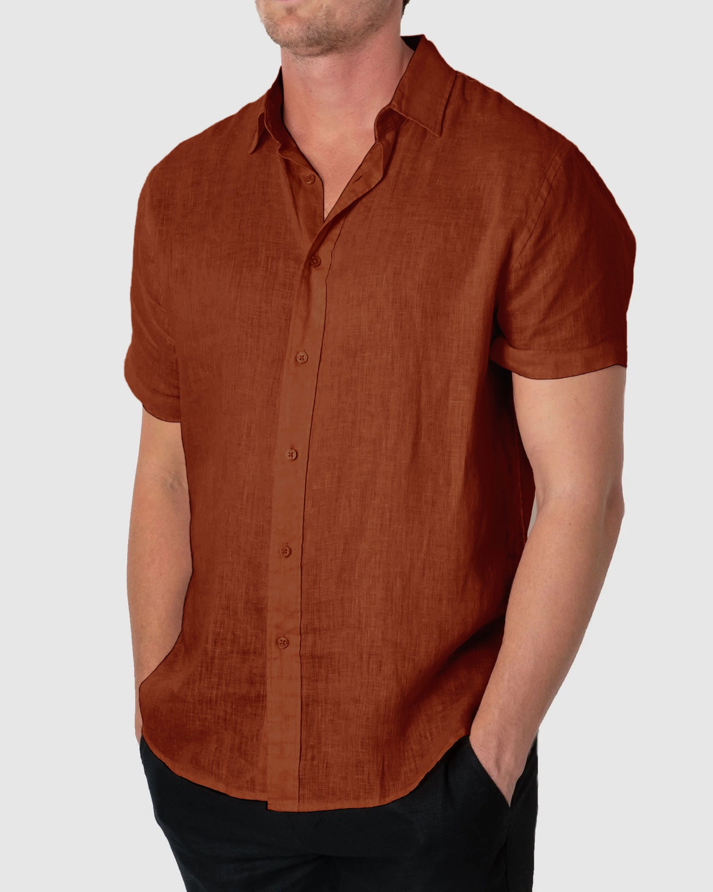 DESTii Terracotta Short Sleeve Linen Shirt