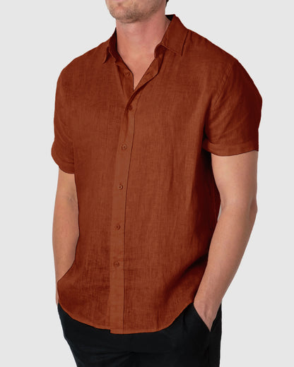 DESTii Terracotta Short Sleeve Linen Shirt