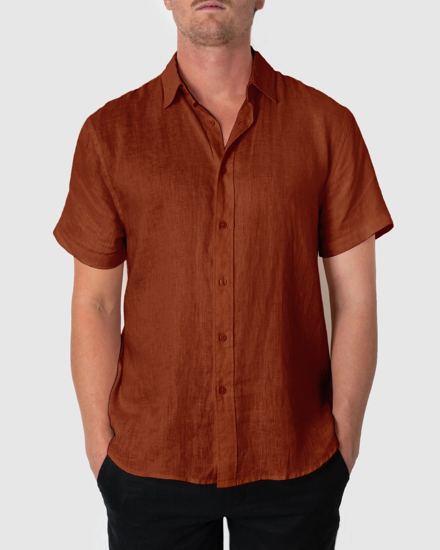 DESTii Terracotta Short Sleeve Linen Shirt