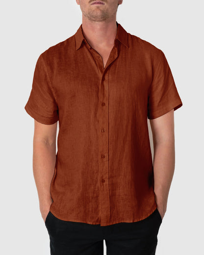 DESTii Terracotta Short Sleeve Linen Shirt