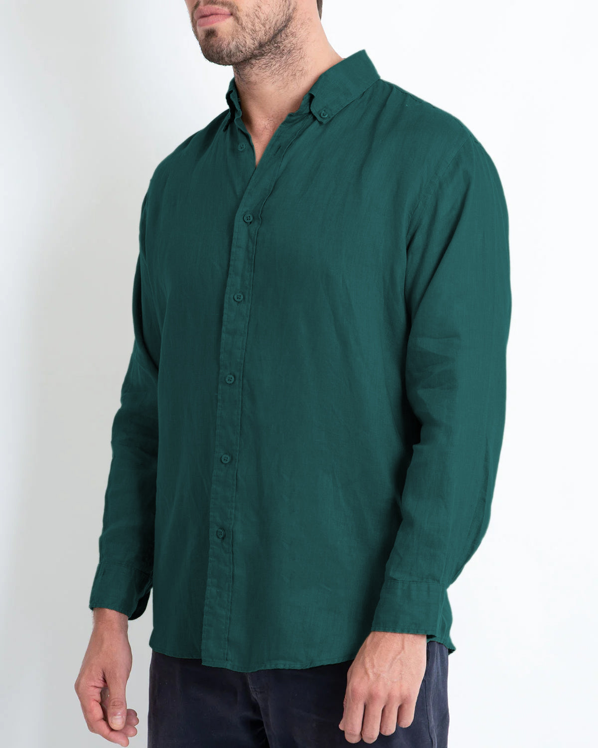 DESTii Forest Green Long Sleeve Linen Shirt