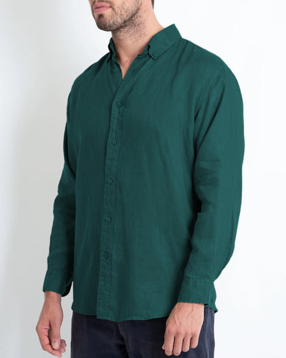 DESTii Forest Green Long Sleeve Linen Shirt