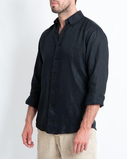 DESTii Black Long Sleeve Linen Shirt