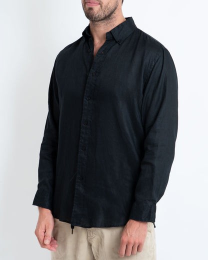 DESTii Black Long Sleeve Linen Shirt