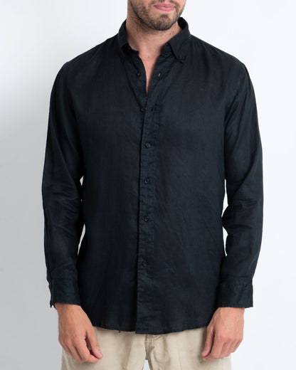 DESTii Black Long Sleeve Linen Shirt