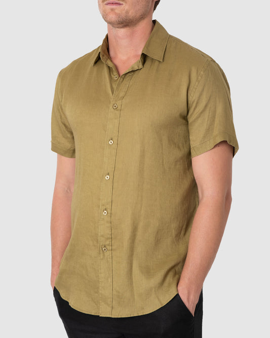 DESTii Olive Short Sleeve Linen Shirt