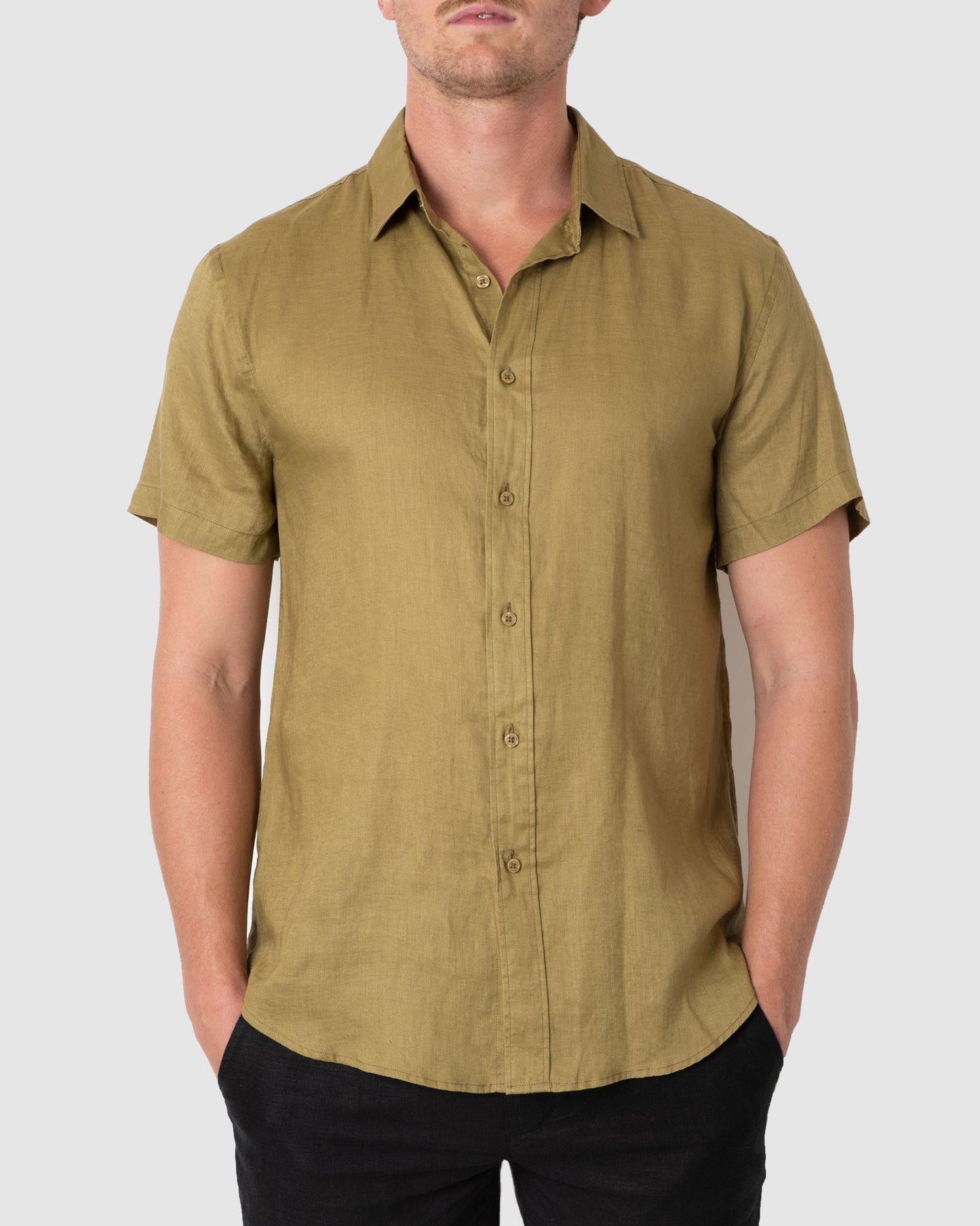 DESTii Olive Short Sleeve Linen Shirt