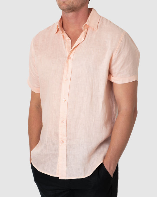 DESTii Peach Short Sleeve Linen Shirt