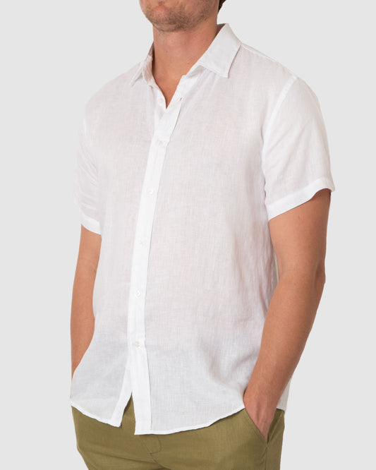 DESTii White Short Sleeve Linen Shirt