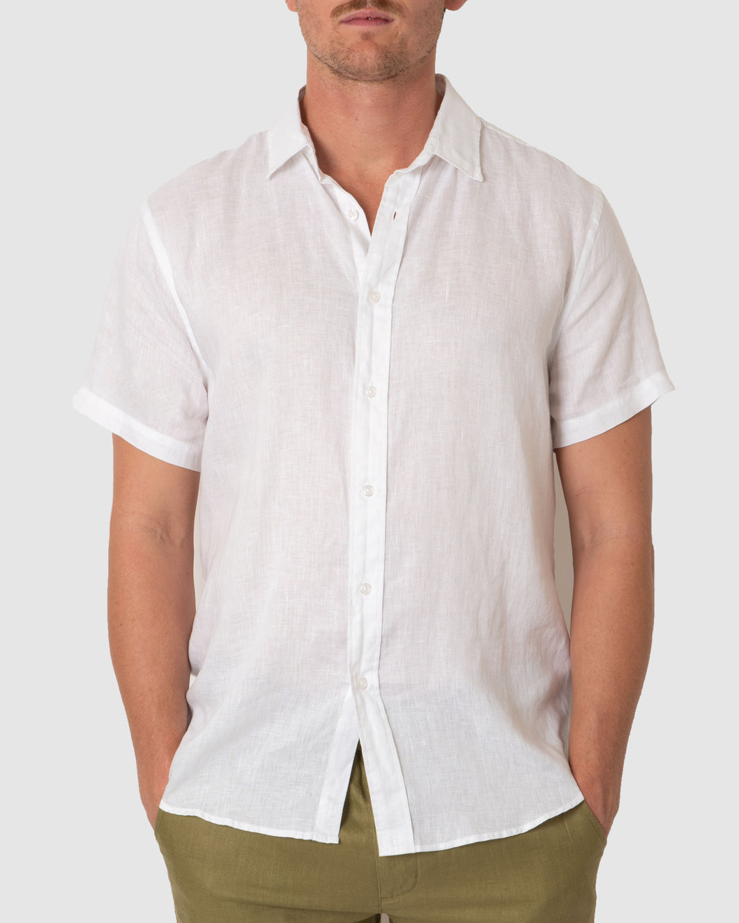 DESTii White Short Sleeve Linen Shirt