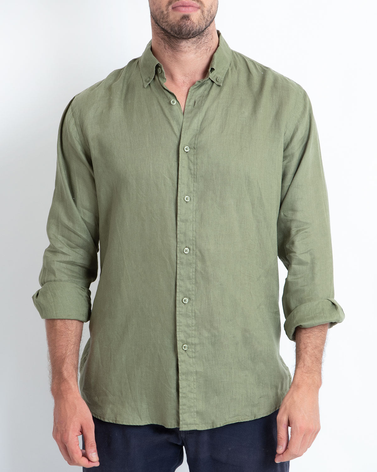 DESTii Khaki Long Sleeve Linen Shirt