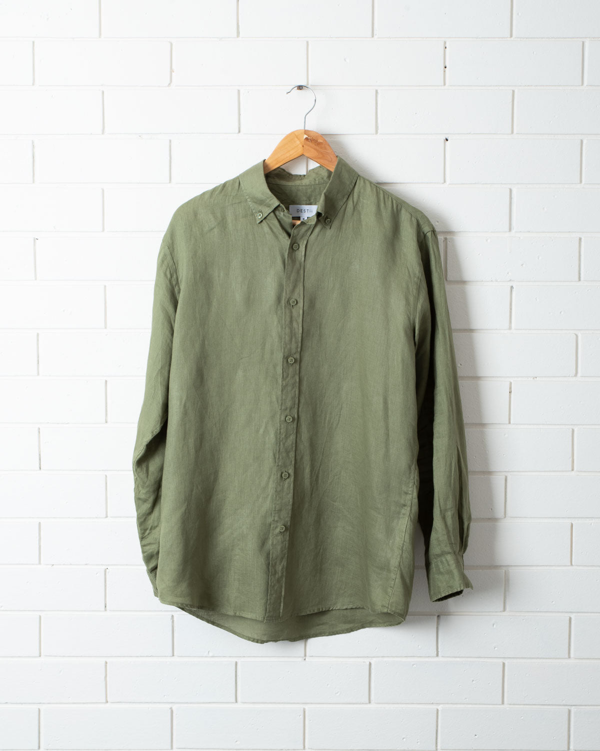 DESTii Khaki Long Sleeve Linen Shirt