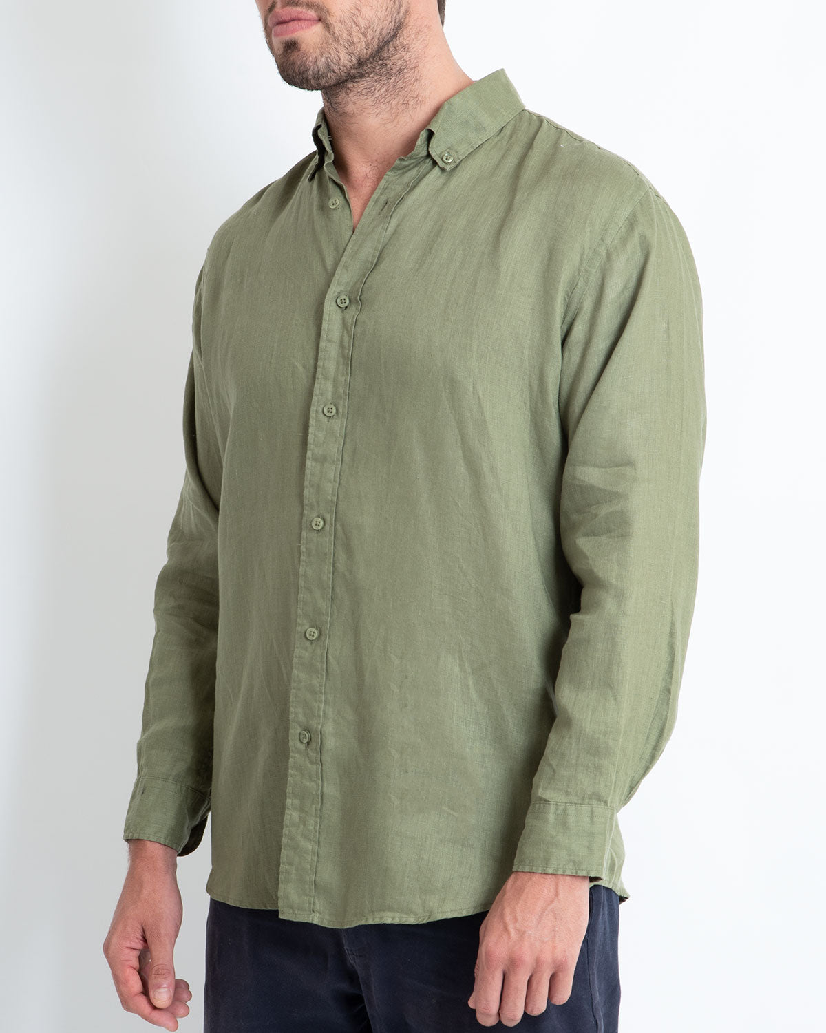 DESTii Khaki Long Sleeve Linen Shirt