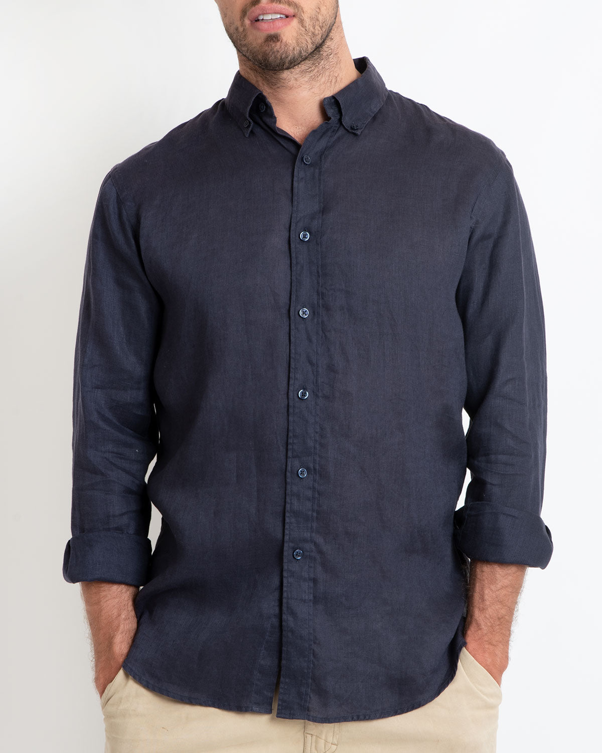 DESTii Navy Long Sleeve Linen Shirt